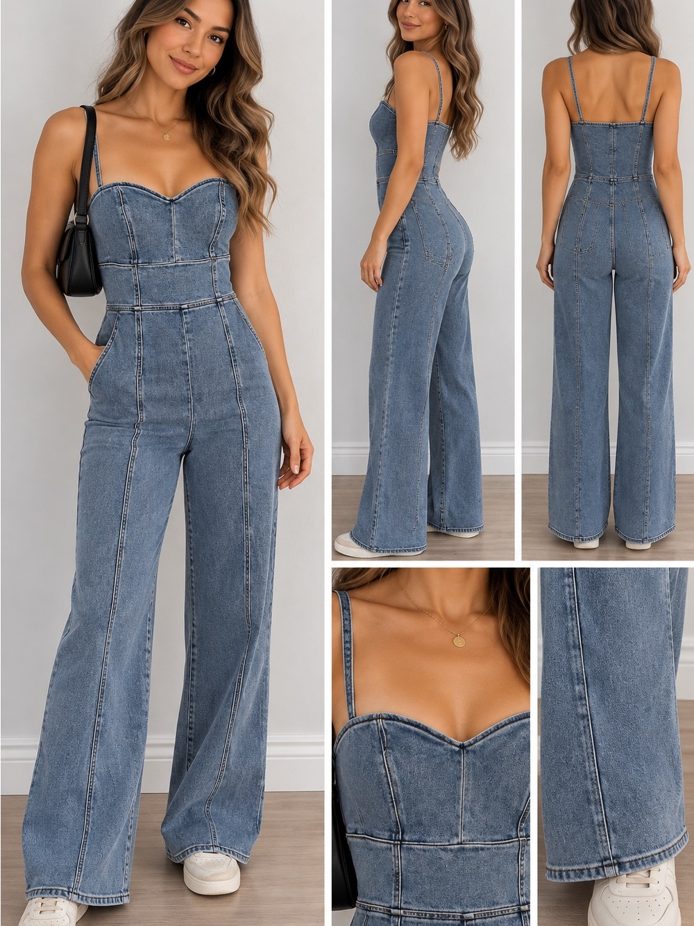 Express Blue Denim Sweetheart Wide-Leg Jumpsuit
